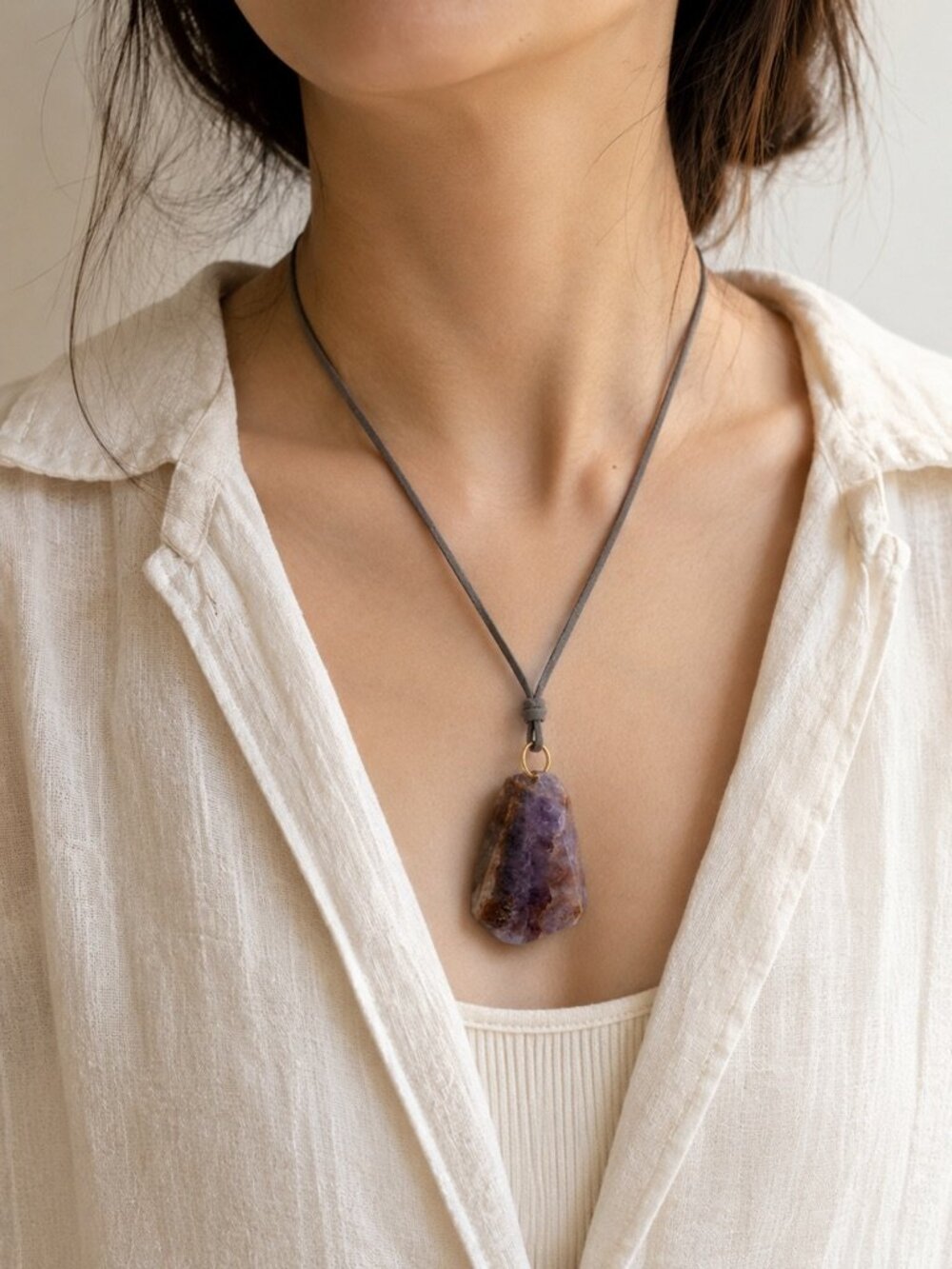Natural Purple Agate Quartz Pendant Necklace Unisex Statement Jewelry